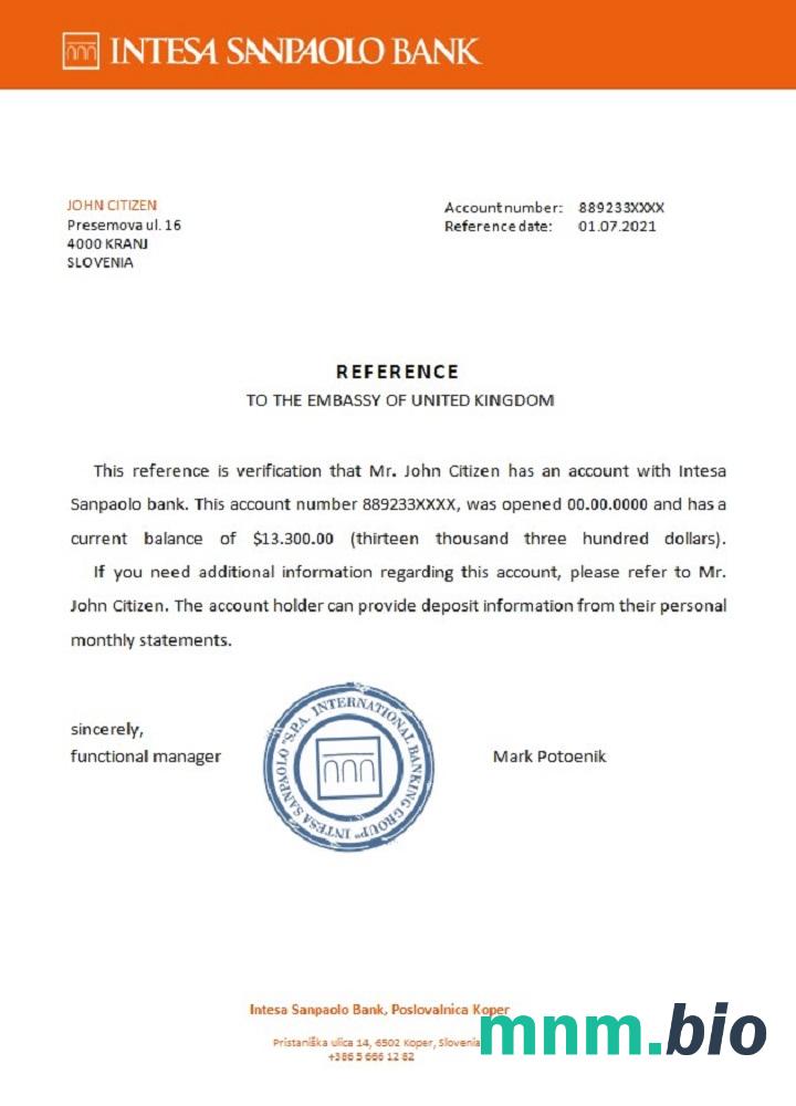 Przykład referencyjny banku Slovenia Intesa Sanpaolo w formatach Word i PDF